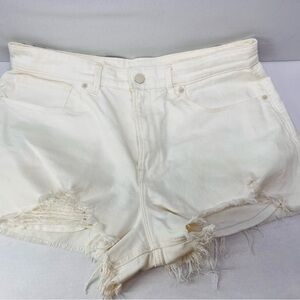 Good American Off-White Y2K Distressed Jean Shorts